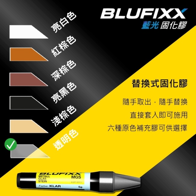 德國BLUFIXX藍光固化膠/補充膠- 硬質型透明色 德國製