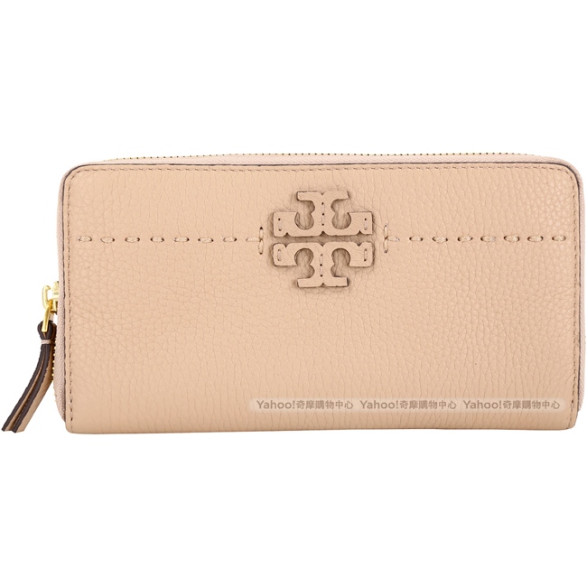 TORY BURCH McGraw 縫線牛皮拉鍊長夾(沙灘色)