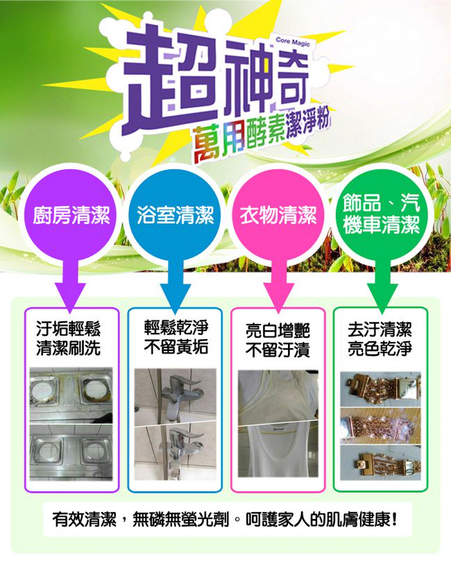 超神奇 台灣製 萬用酵素潔淨粉 酵素粉 自然分解油汙(1.5kg/盒)-8盒