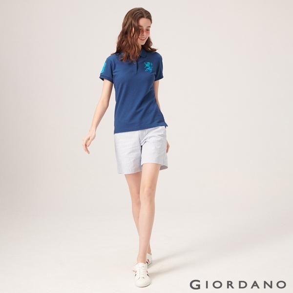 GIORDANO 女裝素色休閒卡其短褲-93 藍白條紋