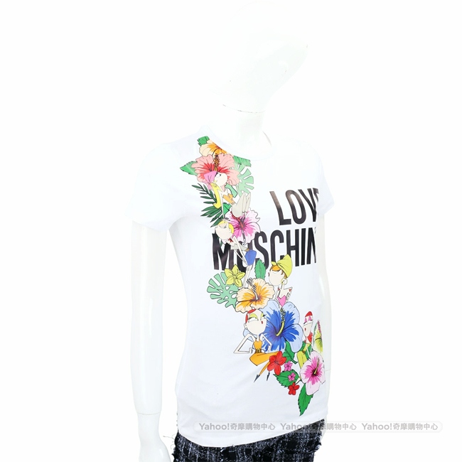 LOVE MOSCHINO 扶桑花女孩白色棉質短T恤