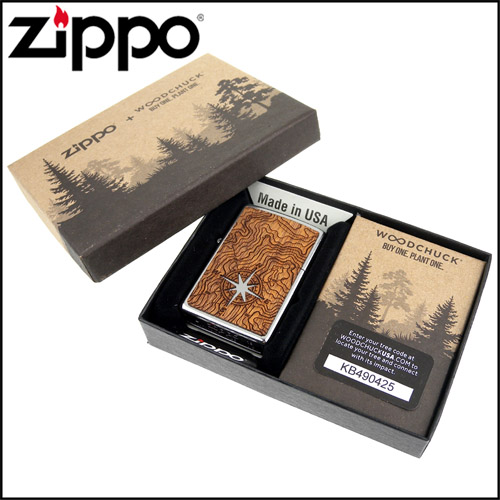 ZIPPO 美系~Compass-羅盤圖案-桃花心木貼片打火機