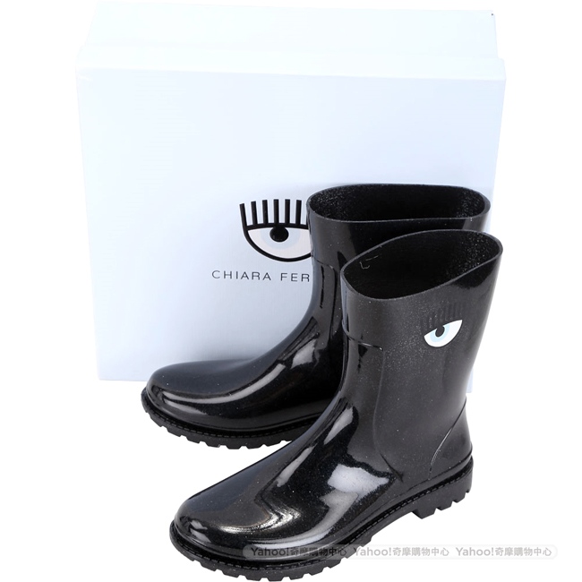 Chiara Ferragni Rainboot 眨眼圖騰低筒雨靴(亮片黑)