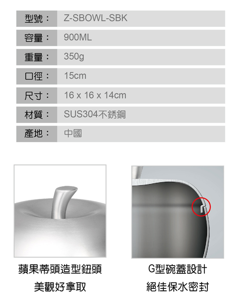 [新品上市]膳魔師雙層不鏽鋼蘋果餐碗0.9L(Z-SBOWL-SBK)