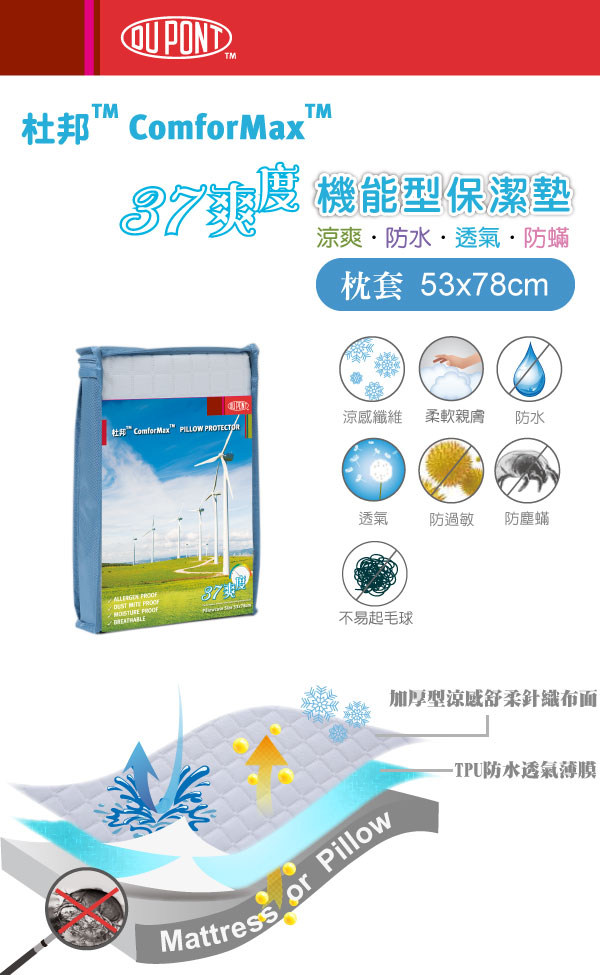 EVERSOFT美國杜邦™ ComforMax™ 37爽度 保潔 枕套 53x78cm