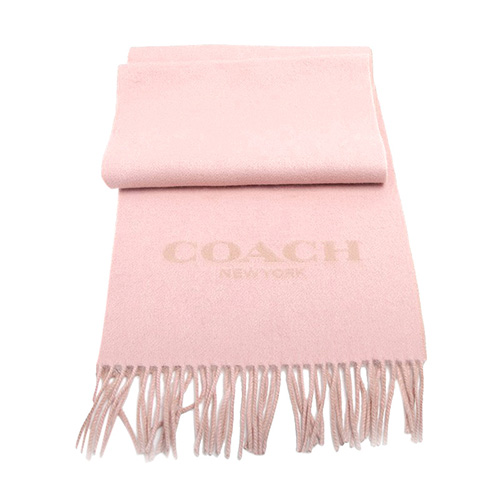 COACH 經典LOGO羊毛羊絨流蘇圍巾 粉色