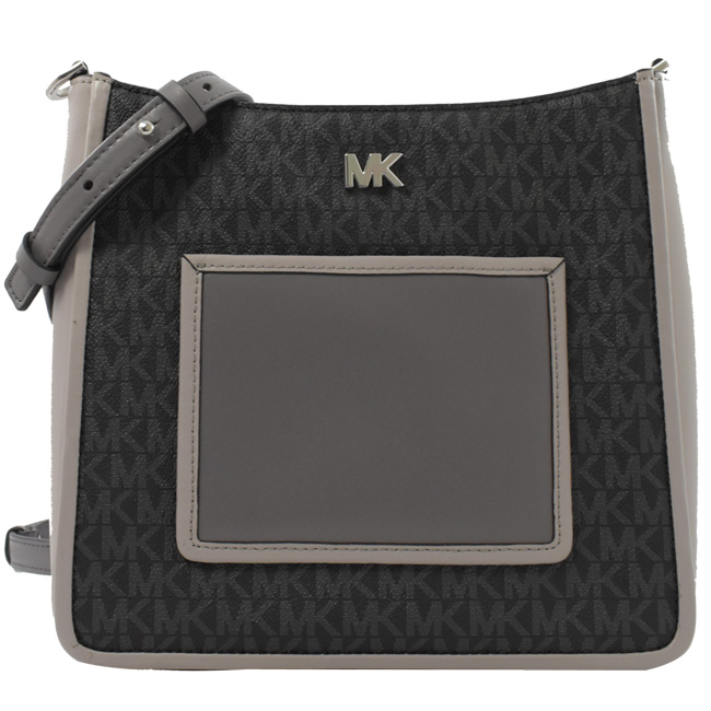 MICHAEL KORS GLORIA金屬LOGO PVC拉鍊斜背包(黑灰)