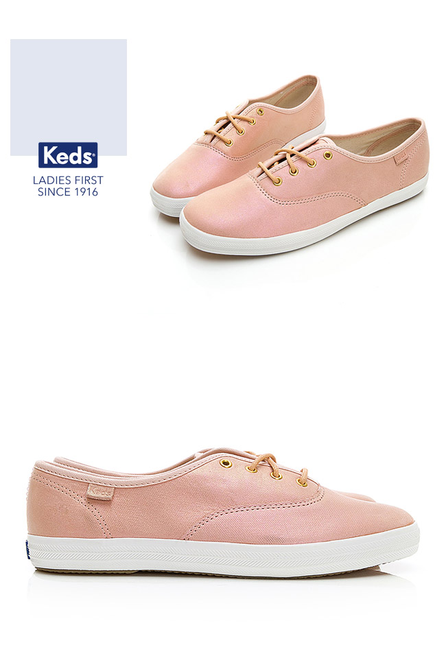 Keds CHAMPION 珠光皮革綁帶休閒鞋-粉紅