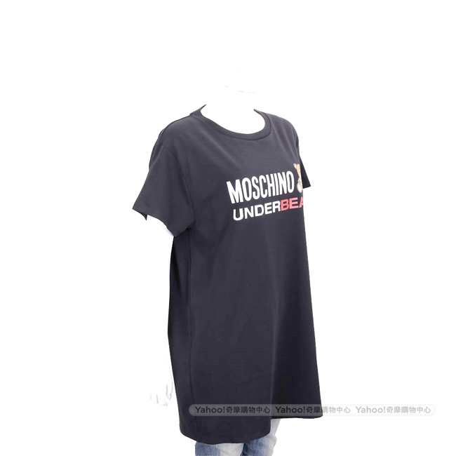 MOSCHINO Underbear 字母泰迪熊寶寶黑色棉質長版短袖T恤