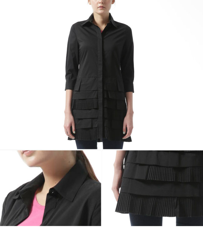 KeyWear奇威名品 個性層次感剪裁七分袖洋裝-黑色