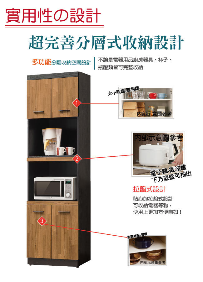 文創集 皮斯德時尚2尺木紋高餐櫃/收納櫃(三色可選)-60x40.5x200cm免組