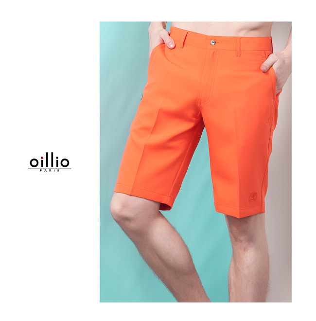 oillio歐洲貴族 休閒短褲 質感褲款 電腦刺繡 橘色