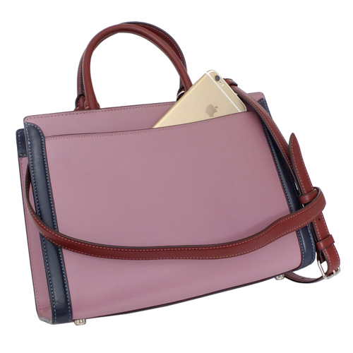 COACH Zoe紫藍撞色硬款全皮手提/肩斜背包