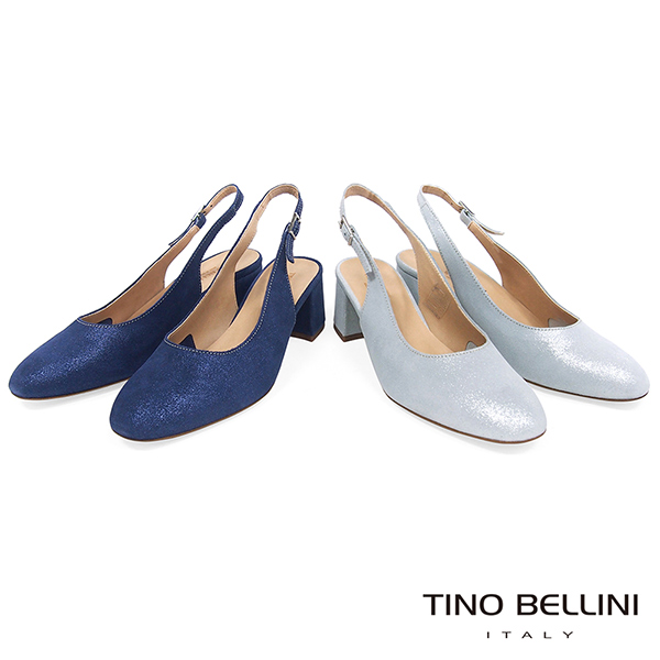 Tino Bellini 義大利進口細緻微光後拉帶中跟鞋 _ 銀