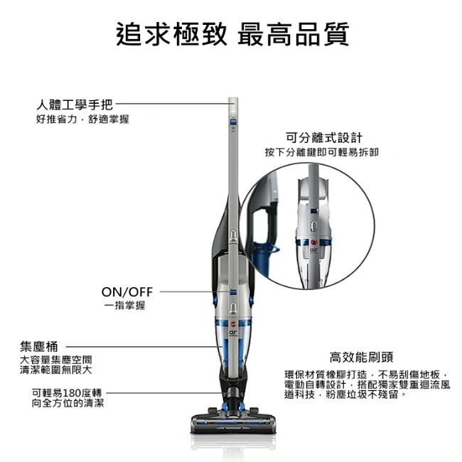 美國HOOVER 2合1無線直立式手提吸塵器+手持吸塵器