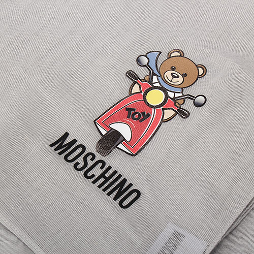 MOSCHINO 經典TOY小熊棉麻混絲薄圍巾-淺灰色