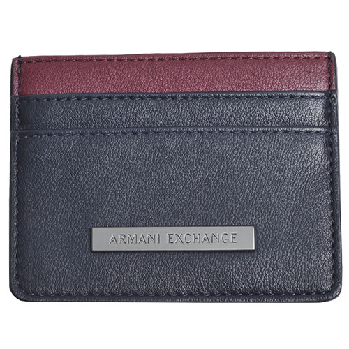 ARMANI EXCHANGE 金屬品牌字母 LOGO 卡片夾(藍/酒紅)