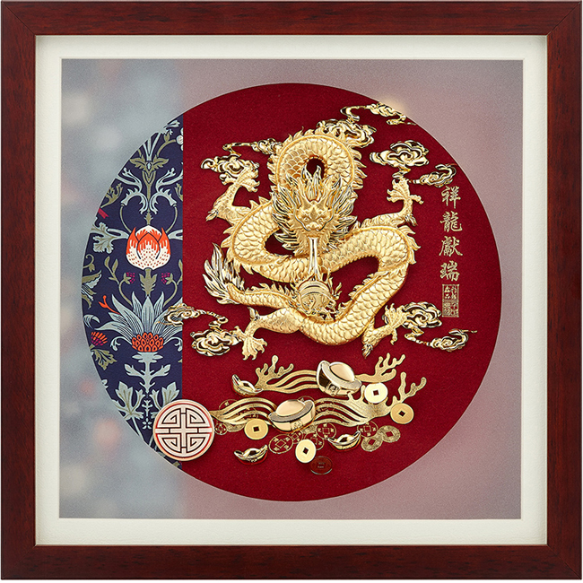 純金典雅金箔畫系列~【祥龍獻瑞】....30 x30 cm