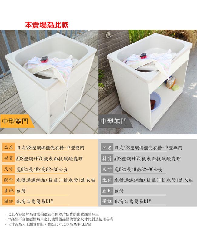 Abis 日式穩固耐用ABS櫥櫃式中型塑鋼洗衣槽(雙門)-1入