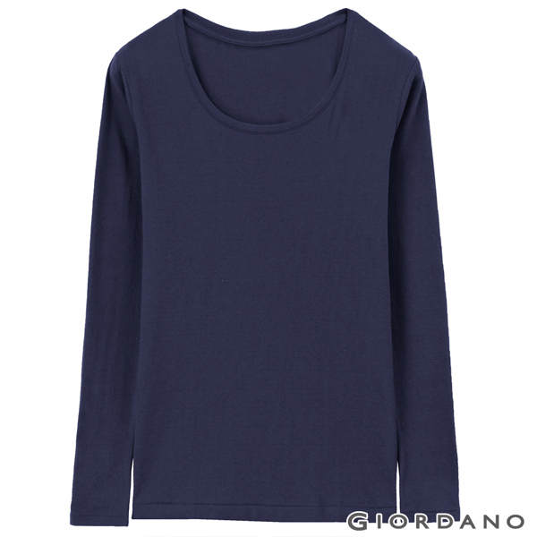 GIORDANO 女款Beau-warmer plus+彈力圓領極暖衣-61 藍色