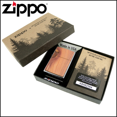 ZIPPO 美系~WOODCHUCK-雪松木貼片打火機-買一顆！種一棵樹！