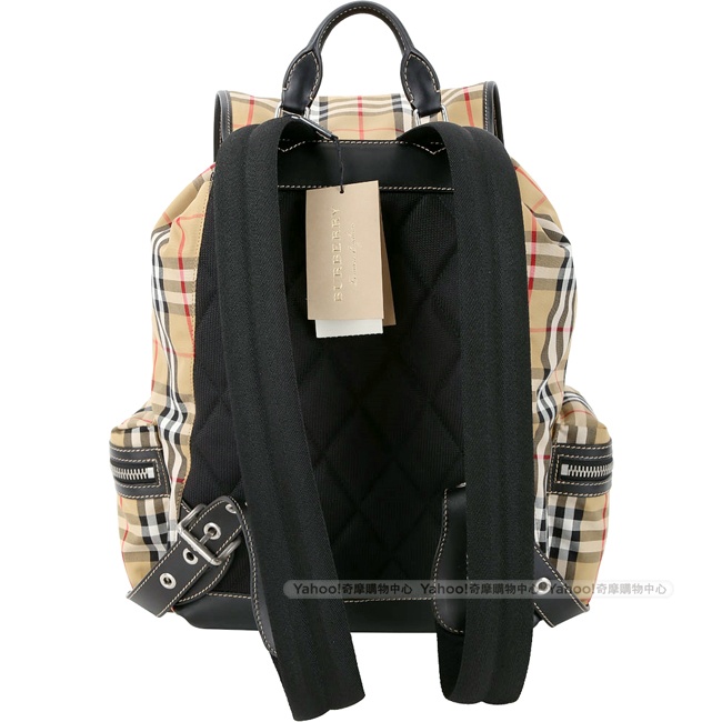 BURBERRY The Rucksack Vintage 大型 格紋軍旅後背包(古典黃)