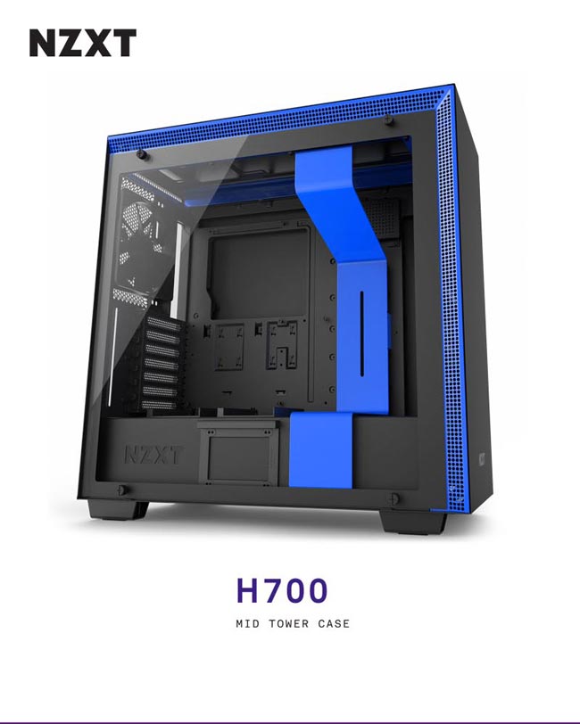 NZXT恩傑 H700 MID-TOWER CASE 電腦機殼/鋼化側透玻璃-黑藍
