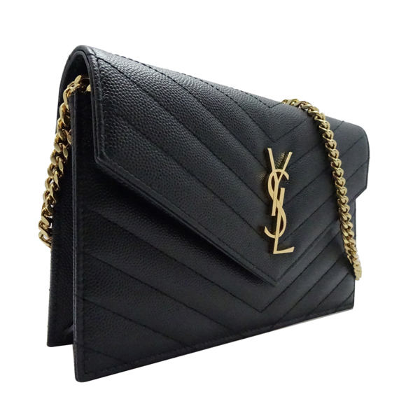 YSL MONOGRAM系列V字縫線牛皮金鍊肩背信封包(綠色)