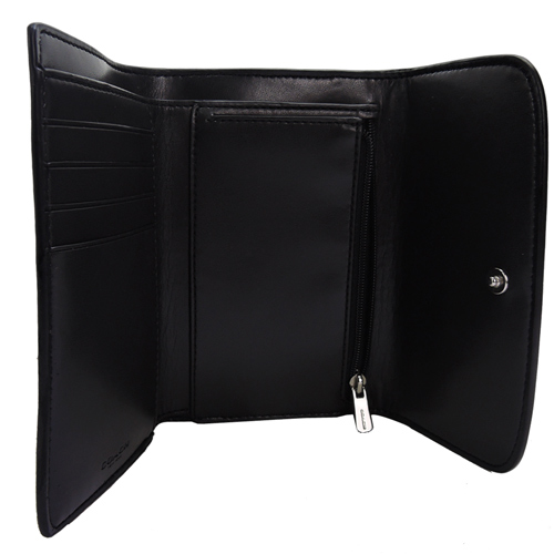 COACH 立體馬車PVC皮革三折中夾(黑灰)