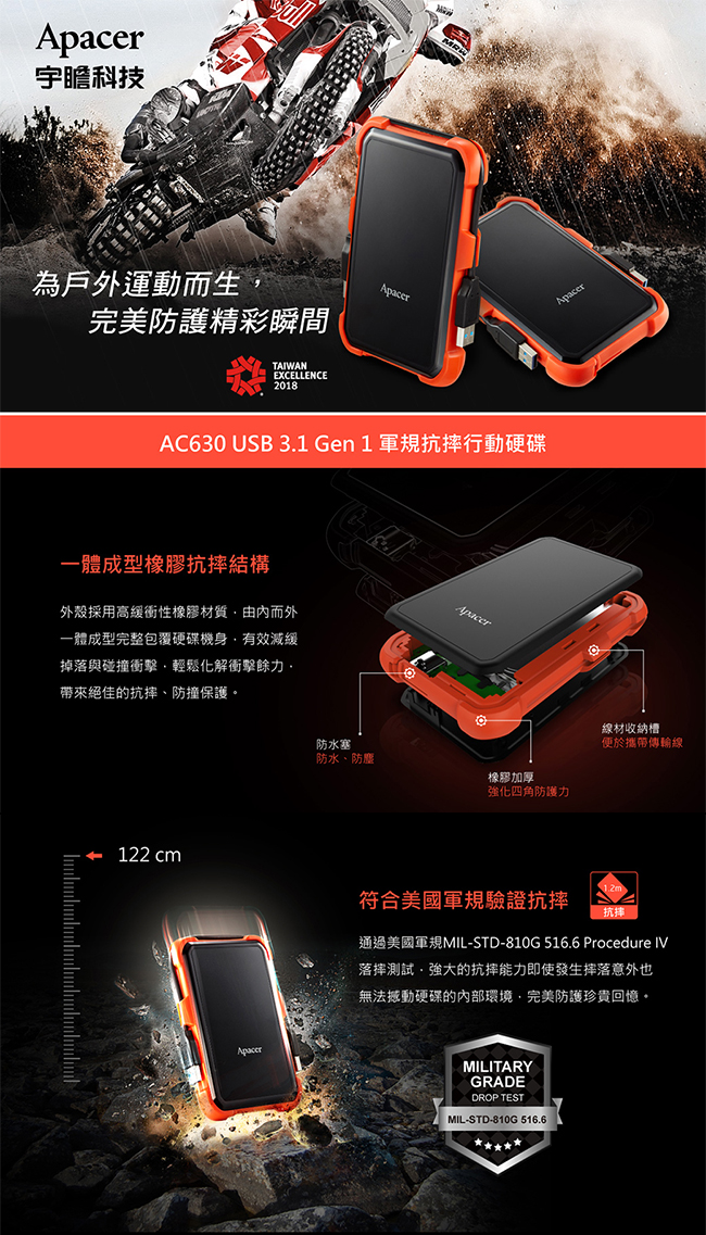 Apacer AC630 1TB USB3.1 2.5吋行動硬碟