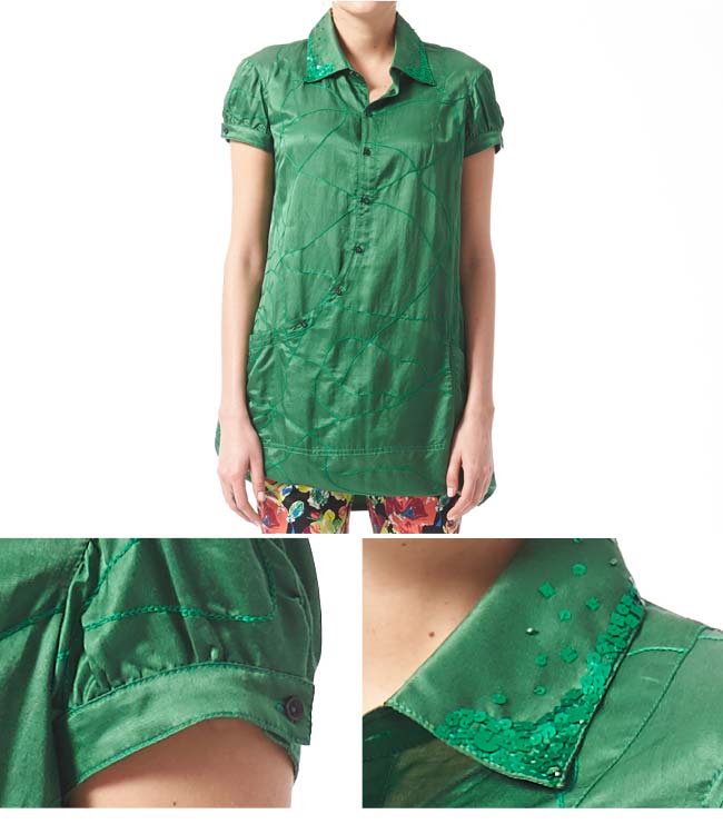 KeyWear奇威名品優雅圖騰貴氣絲棉洋裝-綠色