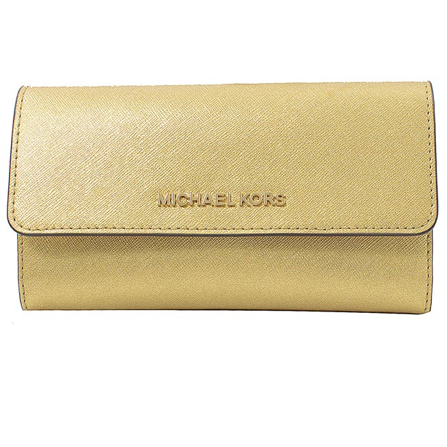 MICHAEL KORS JET SET防刮牛皮三折式小長夾(香檳金)