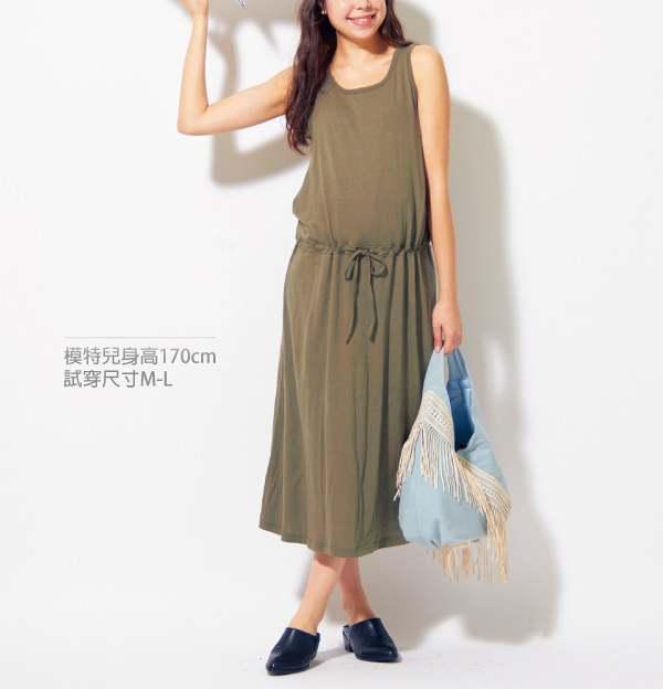 日本雜誌款-哺乳無袖連身長裙(深藍/卡其)