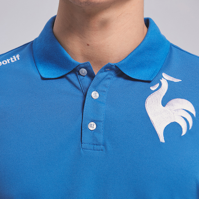 le coq sportif 法國公雞牌左胸公雞繡花短袖POLO衫 男-灰藍