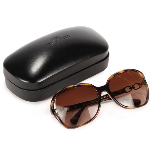 COACH 雙C LOGO綴飾琥珀色鏡架抗UV太陽眼鏡-棕咖/金