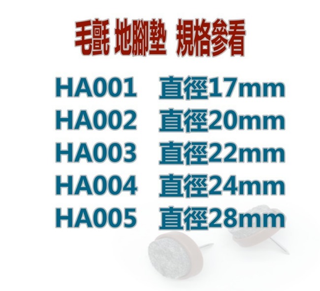 HA001 (20入) 圓形毛氈腳墊/止滑腳墊/桌腳墊 直徑17mm