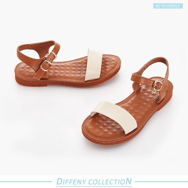 DN 率性涼夏 極簡原色一字繫帶涼鞋-米