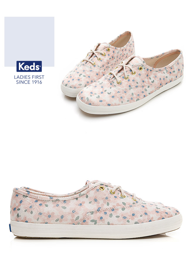 Keds CHAMPION 復古花卉綁帶休閒鞋-粉紅