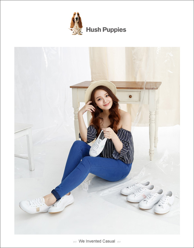 Hush Puppies 透氣網布咖啡紗休閒鞋-粉綠