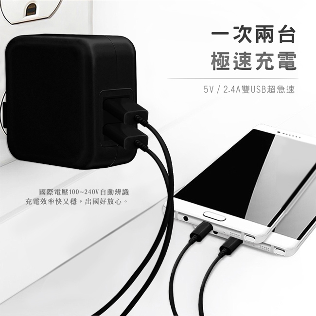 EVO CASE 蘋果安卓通用雙USB口 2.4A快速充電頭 雙孔便攜旅充 2色