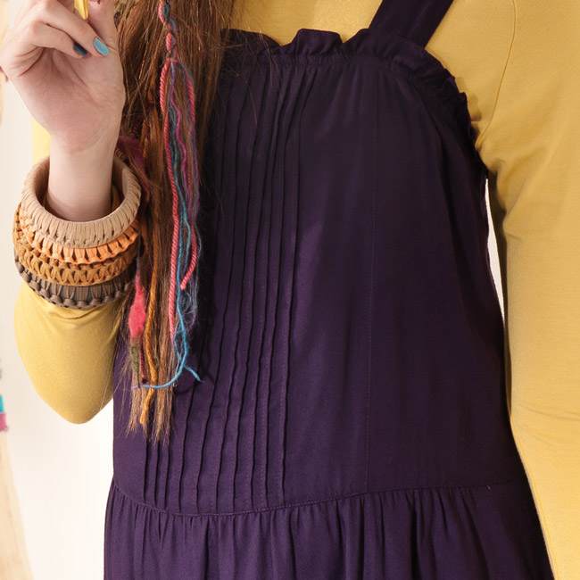 【Gennie’s奇妮】可愛小花苞褶飾綁帶孕婦背心洋裝-紫(G2401)