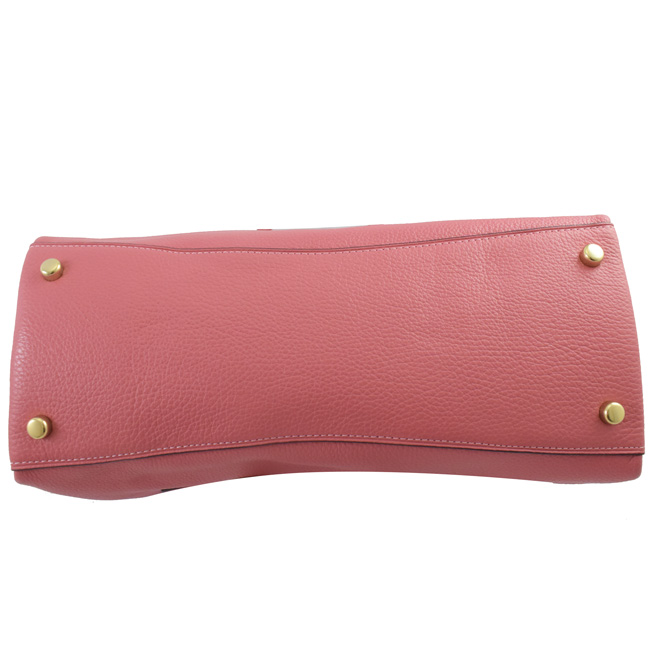 COACH 金屬LOGO荔枝牛皮兩用手提包(桃粉)