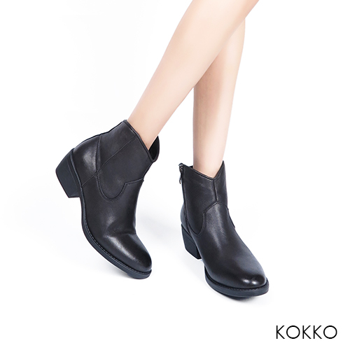 KOKKO - 冬日顯瘦擦色綿羊皮短靴-經典黑