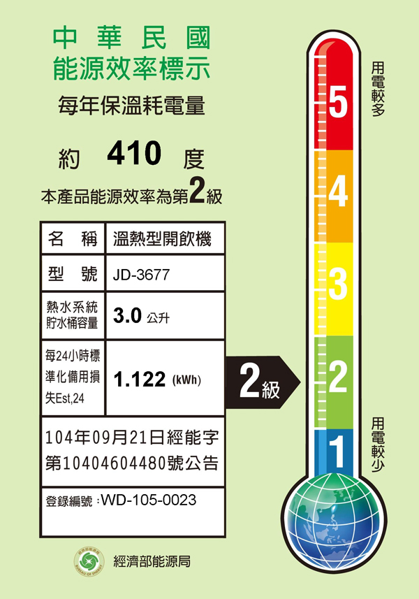 晶工牌 10.5L溫熱全自動開飲機 JD-3677 節能