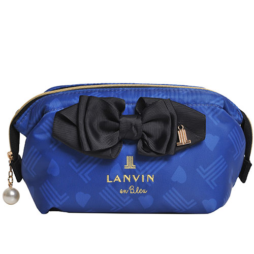 LANVIN en Bleu 品牌立體字母LOGO刺繡立體蝴蝶結化妝包(寶藍系)