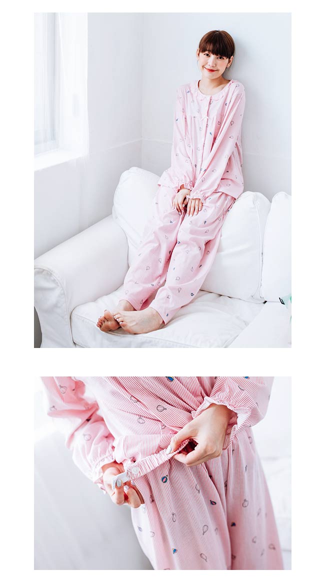 日系小媽咪孕婦裝-哺乳衣~熱氣球圖案條紋套裝 (共二色)