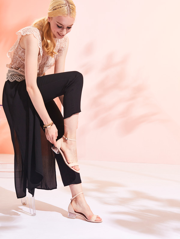 Keeley Ann造型透視跟 金蔥低跟涼鞋(白色-Ann系列)