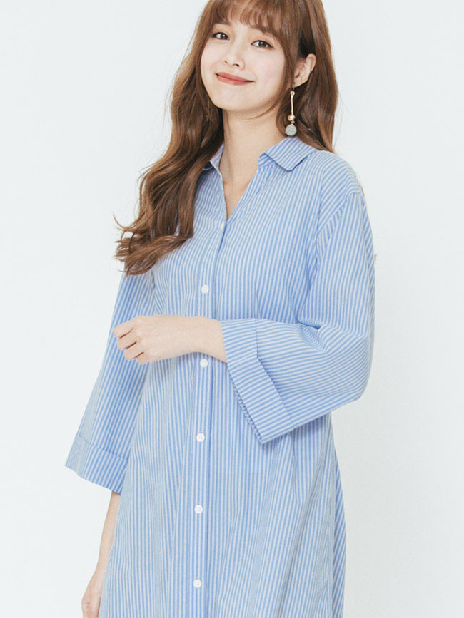 H:CONNECT 韓國品牌 女裝-連身魚尾印字洋裝-藍