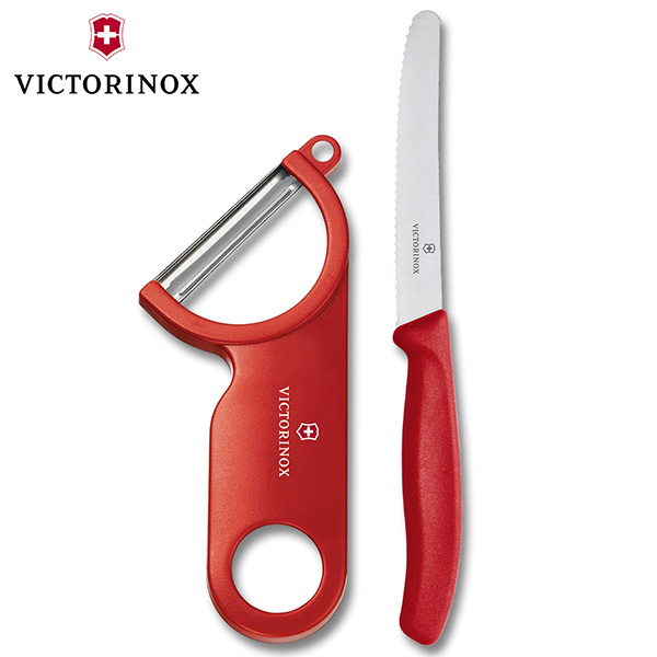 VICTORINOX 11cm經典番茄刀+經典削皮器-紅