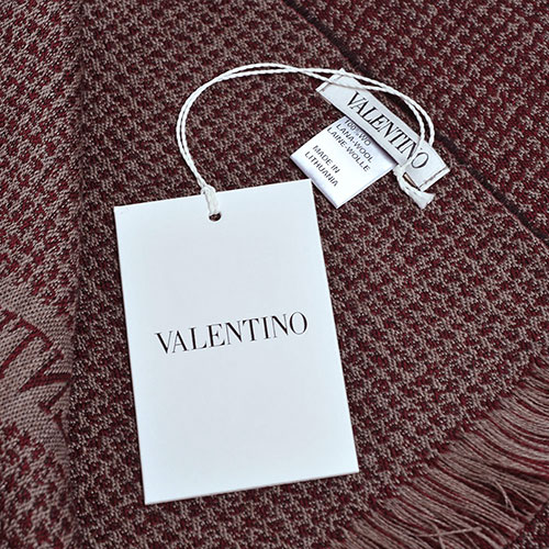 VALENTINO 小千鳥圖騰字母LOGO高質感羊毛圍巾(灰/酒紅)